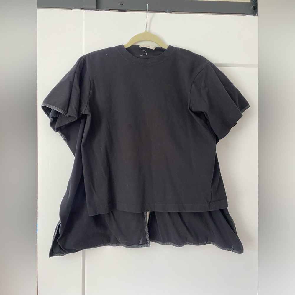 Céline Leather-Trimmed Short Sleeve T-Shirt Cape